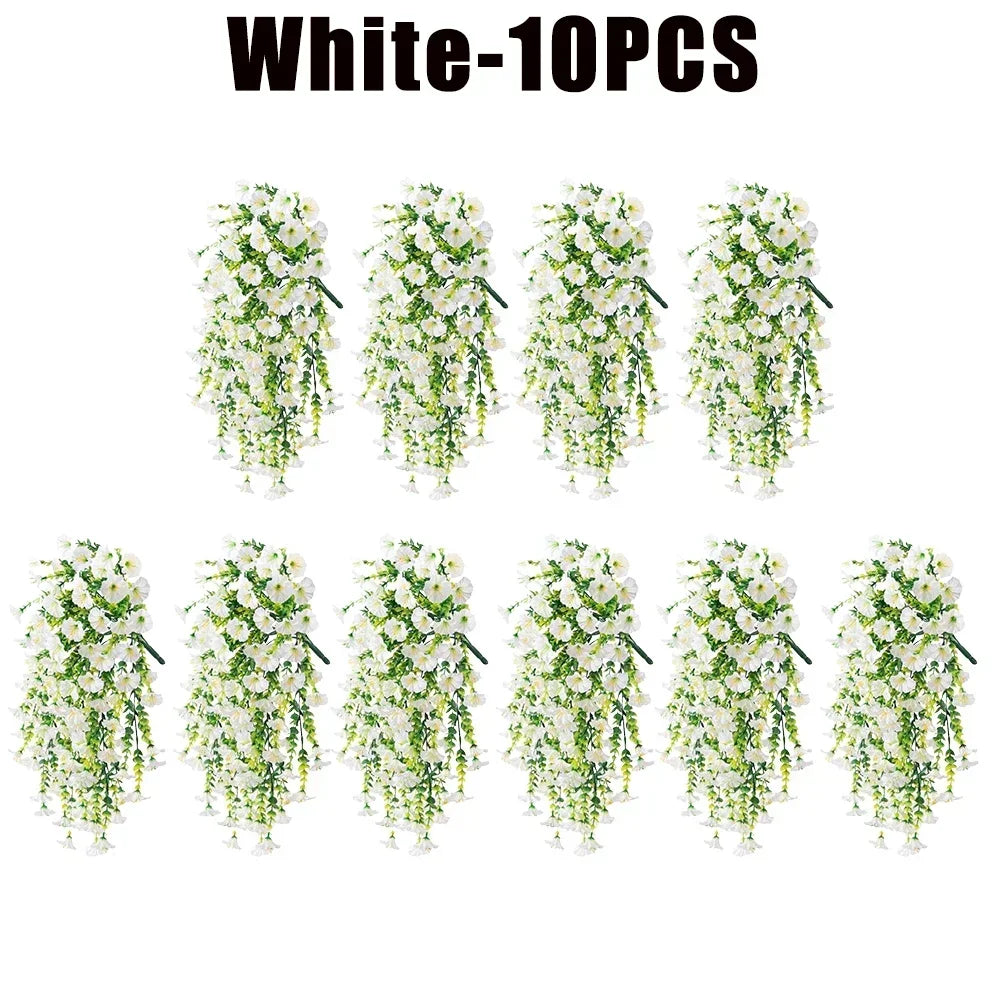 Artificial Morning Glory & Eucalyptus Hanging Floral Decor Artificial Hanging Decor Babs White-10PCS Plastic