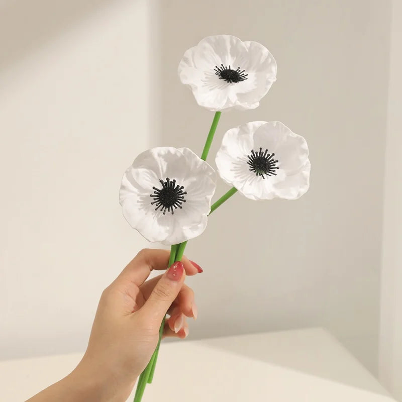 3-Pack Silk Artificial Rose & Poppy Flower Heads for Wedding Decor Artificial Flower Heads Babs White