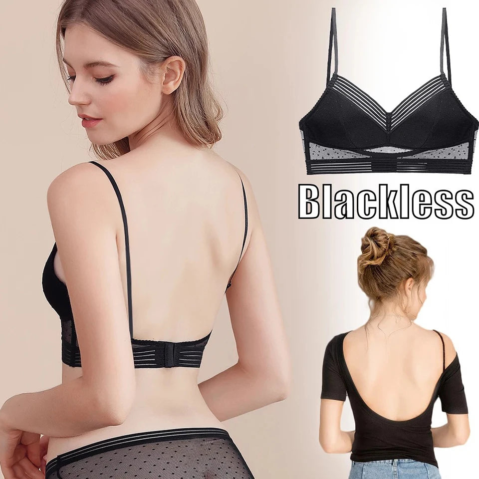 Invisible Lace Low Back Wireless Bralette – Polka Dot Mesh Wireless Bralette Babs