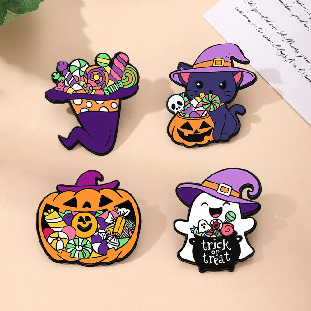 Halloween Metal Brooch Lapel Pins – Ghost, Pumpkin & Wizard Halloween Lapel Pin Babs