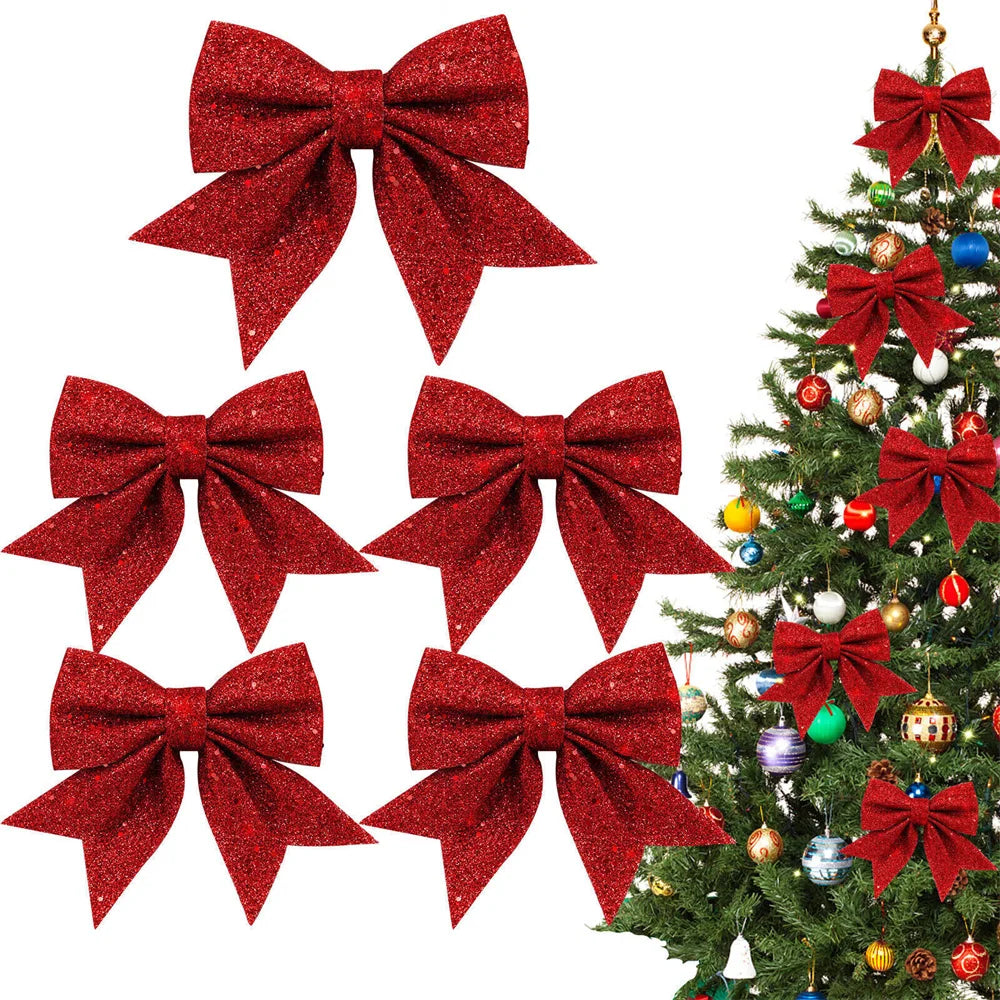 5-Pack Sparkling Bow Christmas Tree Ornaments | 14cm DIY Decor Christmas Bow Ornaments Babs