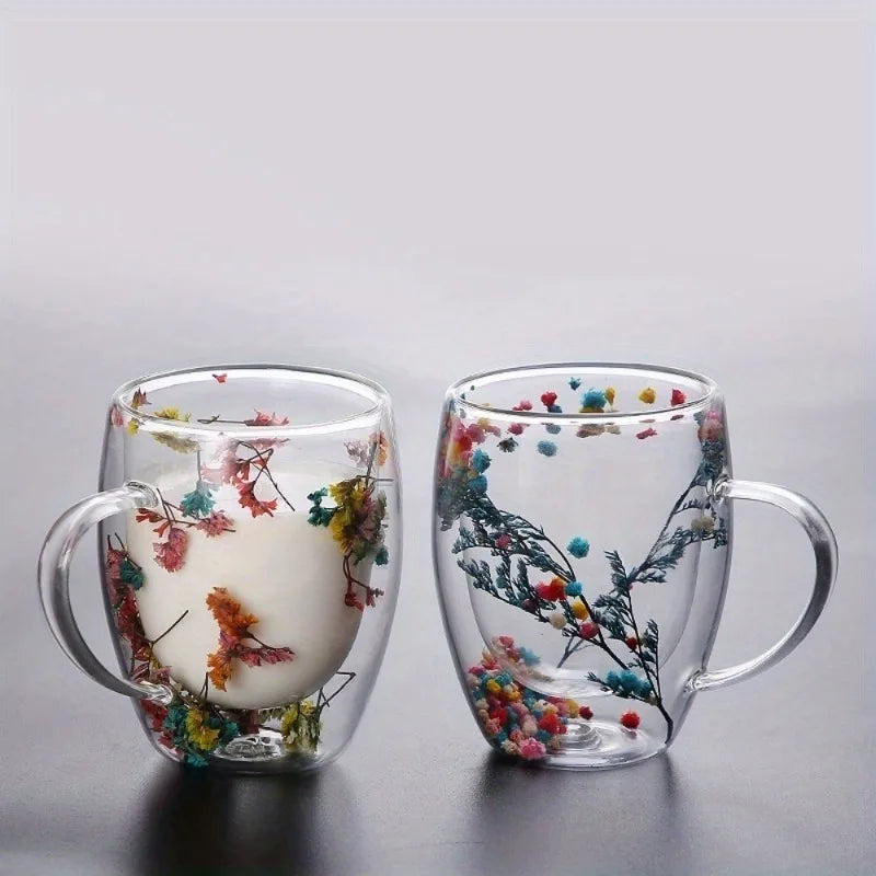 350ml Double-Walled Glass Coffee Mug | Floral Quicksand Design Glass Coffee Mug Babs