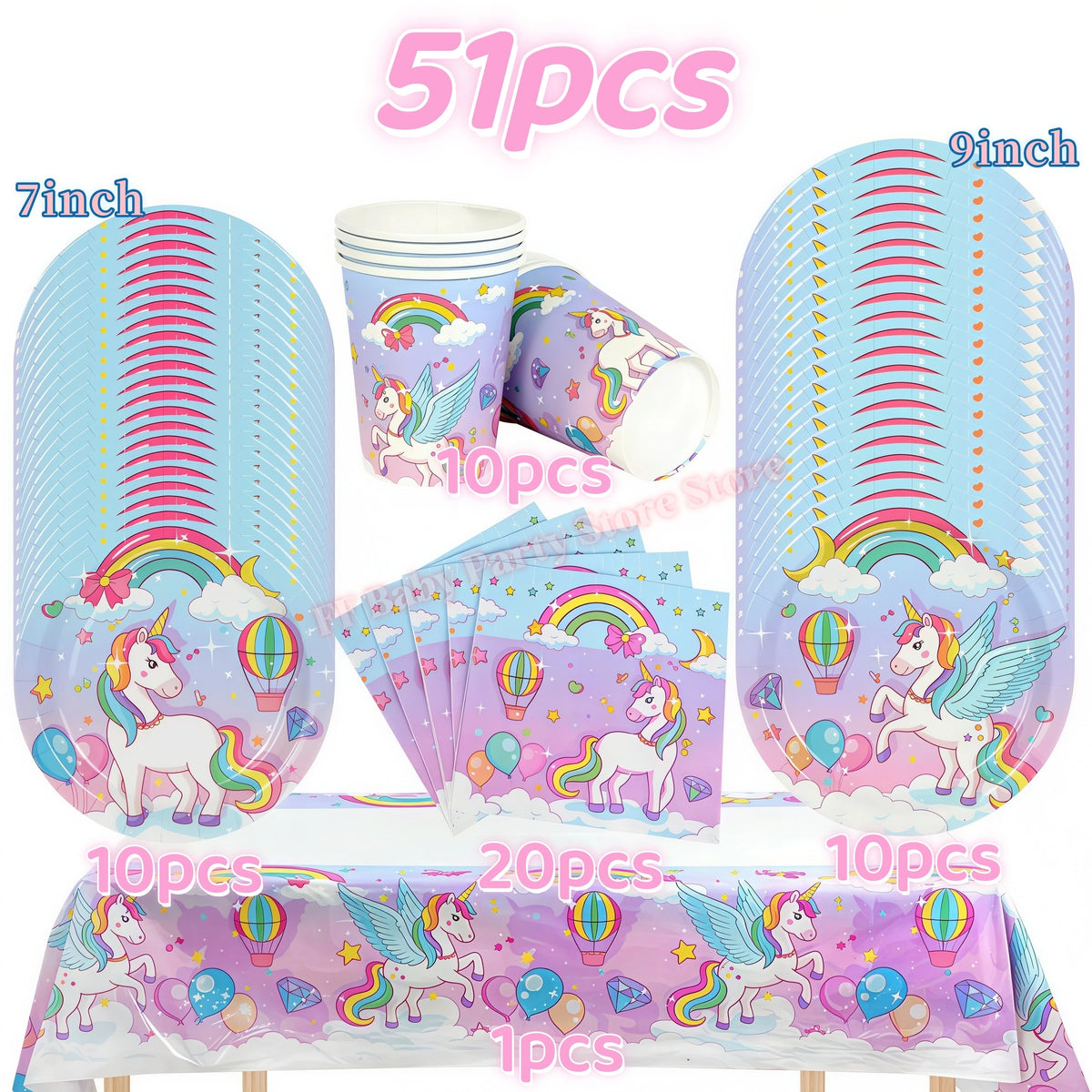 Girls Unicorn Birthday Party Decorations – 3D Balloons & Supplies Party Decoration Set Babs 51PCS others