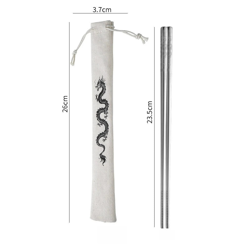 304 Stainless Steel Chopsticks | Laser Dragon Pattern Non-Slip Stainless Steel Chopsticks Babs Silver