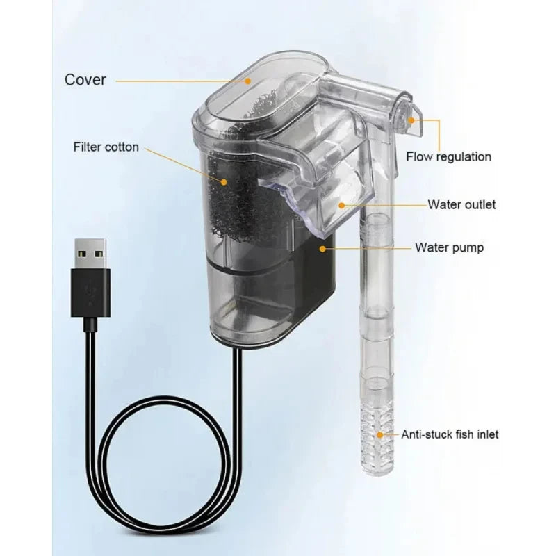 USB Mini Suspended Aquarium Filter 2.5W – Tanks Up to 30cm Aquarium Filter Babs