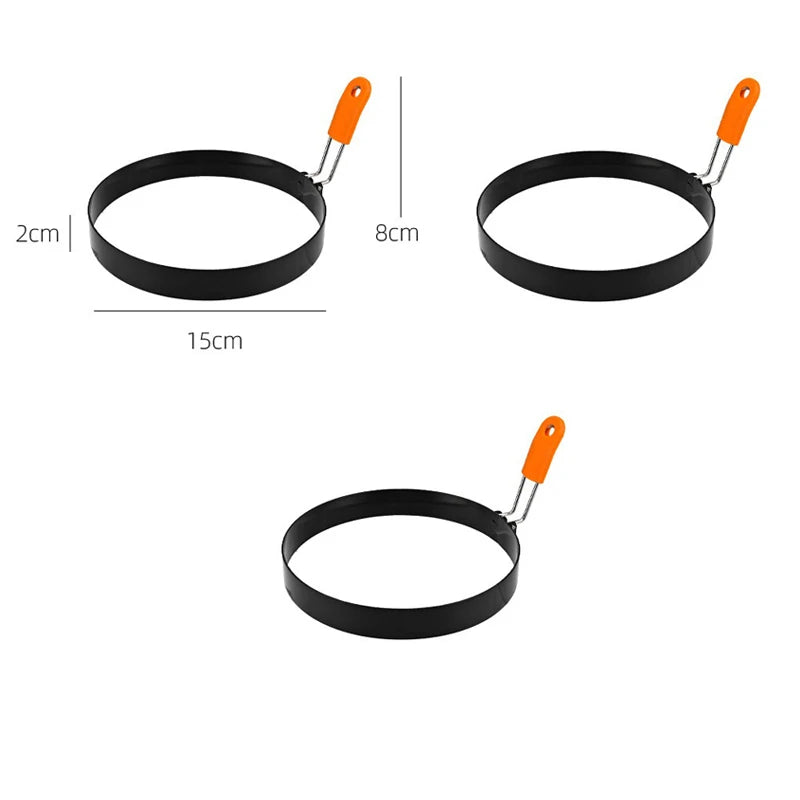 Stainless Steel Fried Egg Ring with Silicone Handle | Non-Stick Egg Ring Mold Babs 3pcs-15cm