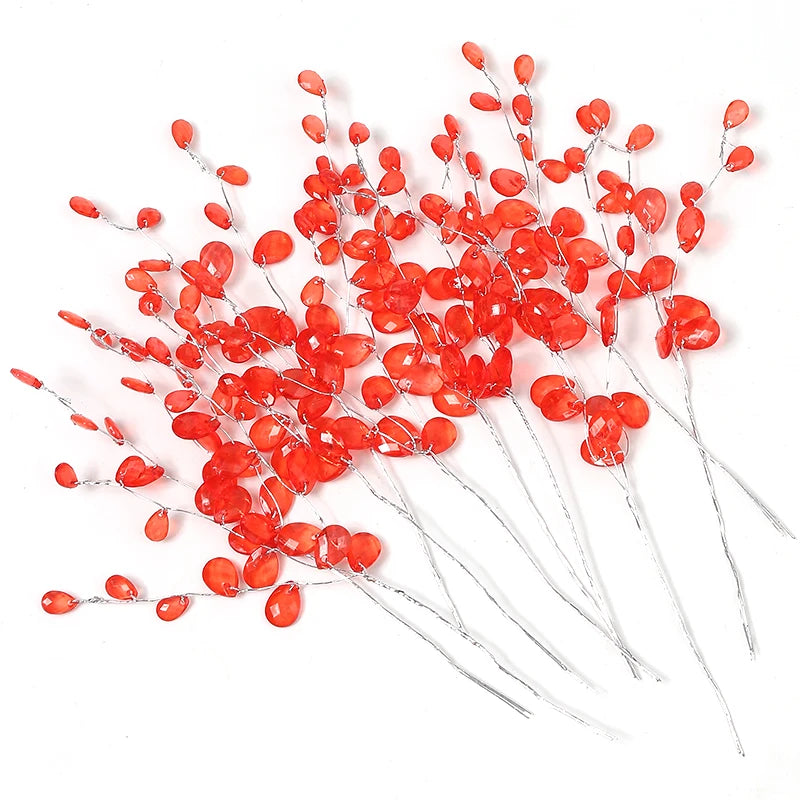 10Pcs Acrylic Crystal Teardrop Bead Bouquet – DIY Wedding Décor Artificial Flower Bouquet Babs Red 10Pcs