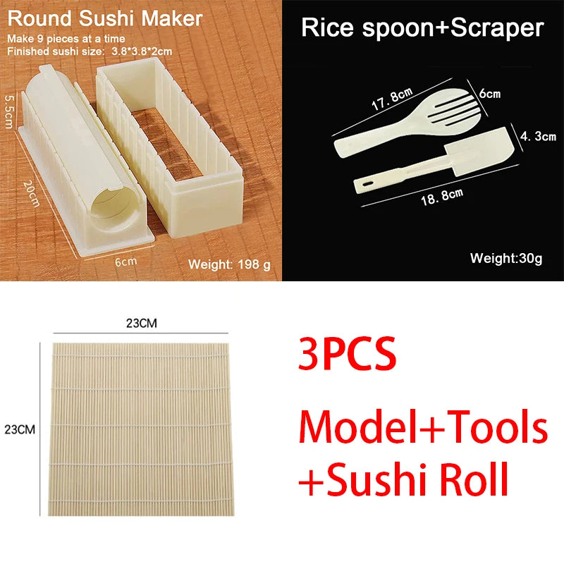 Sushi Maker Mold Set – Round, Square & Heart Onigiri Molds Sushi Mold Set Babs 3pcs-Round set