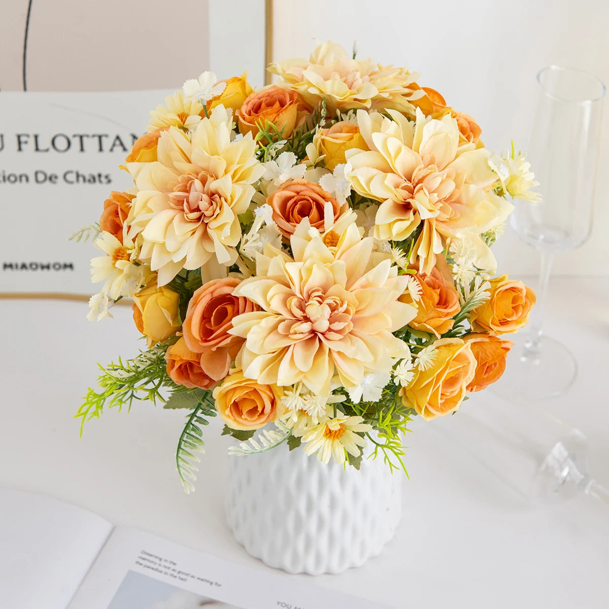 Artificial Silk Dahlia Hydrangea Rose Bouquet | Home Decor Artificial Flower Bouquet Babs