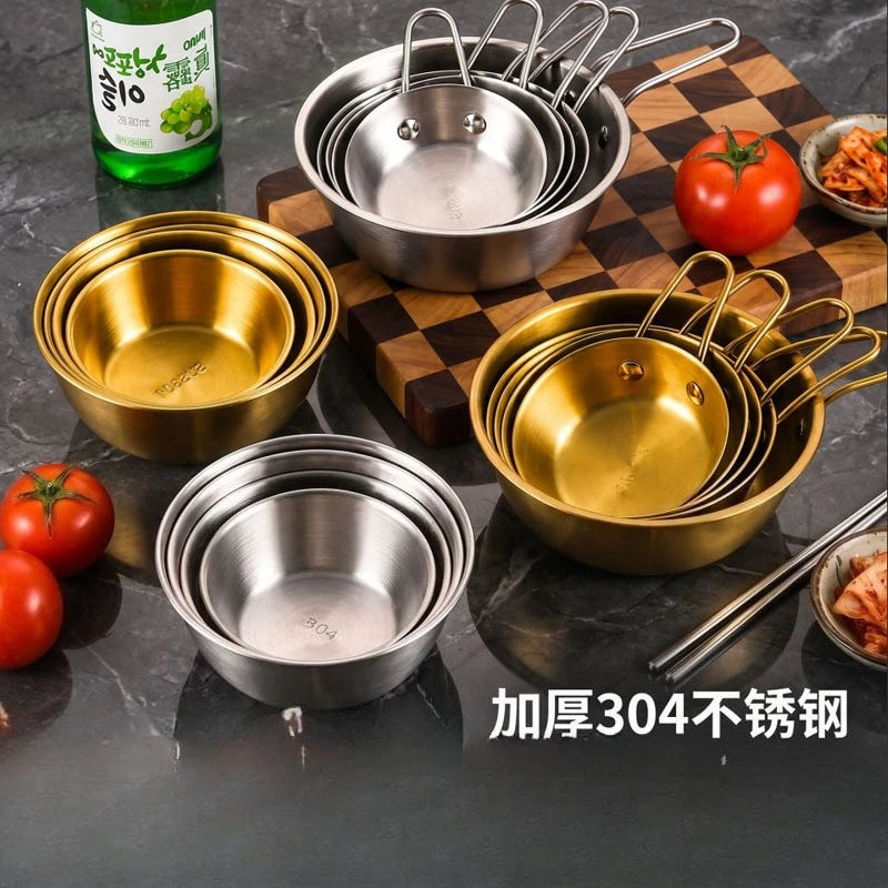 304 Stainless Steel Korean Bowl with Handle – Gold Finish Stainless Steel Bowl Babs