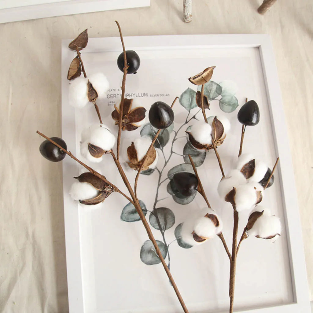 Artificial Cotton Branch Stems 4 Heads 49cm – Floral Decor Artificial Flower Stem Babs