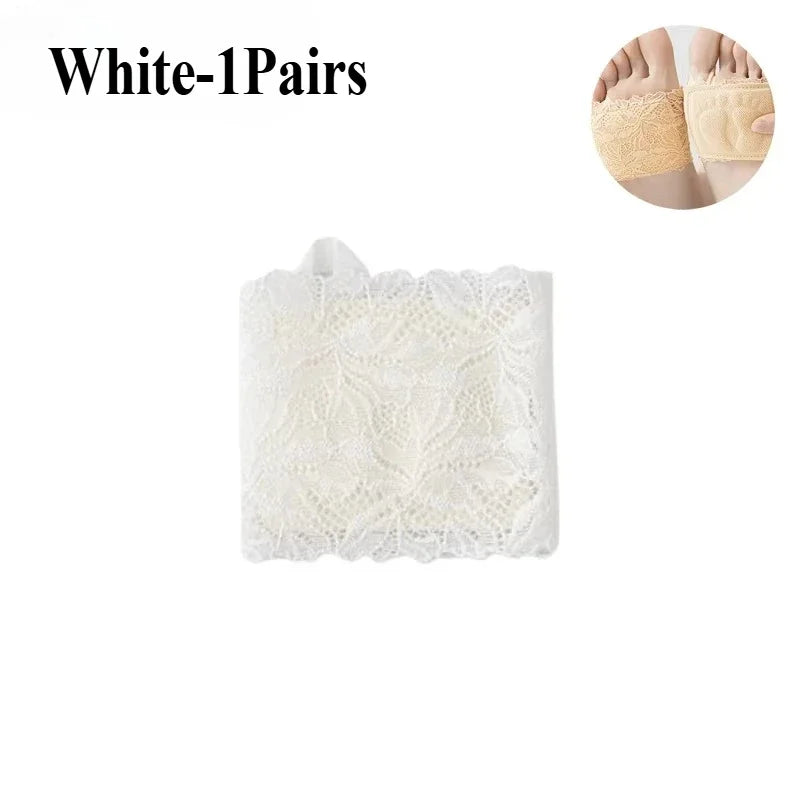 Women's Non-Slip Half Sole Lace Foot Cover Socks 1-10 Pairs Half Sole Foot Cover Babs White-1Pair