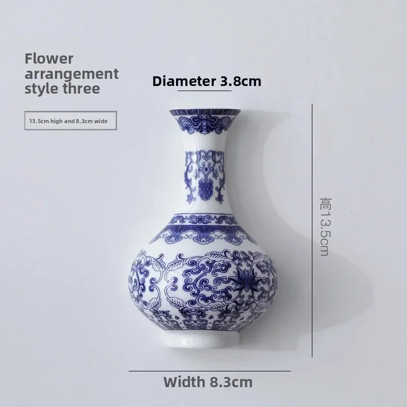 Ceramic Blue & White Porcelain Wall Vase | Lucky Bamboo Decor Decorative Ceramic Vase Babs
