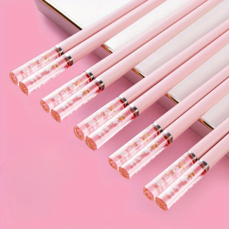 Pink Alloy Chopsticks with Cherry Amber | Reusable Tableware Reusable Chopsticks Babs