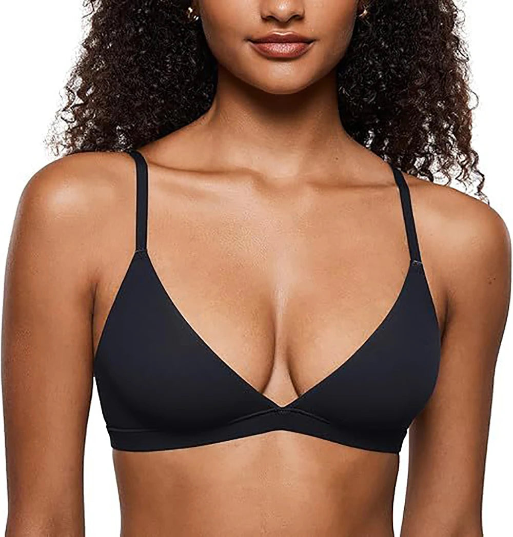 Women's Seamless Triangle Bralette – Wireless Plunge Everyday Bra Triangle Bralette Babs Black S