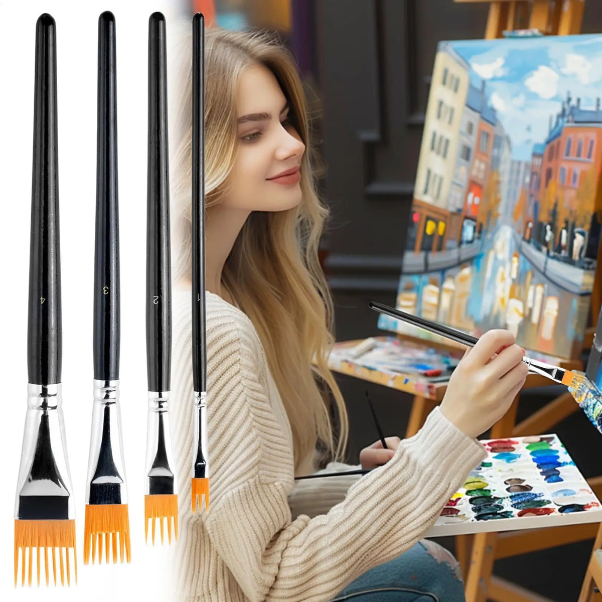 4-Piece Serrated Paintbrush Set – Watercolor, Oil & Art Brushes Art Paintbrush Set Babs