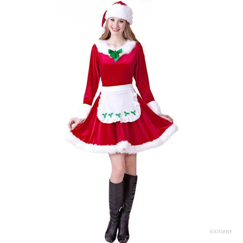 Women's Christmas Velvet Costume – Santa Elf & Storybook Dress Set Holiday Costume Set Babs PURPLE XL