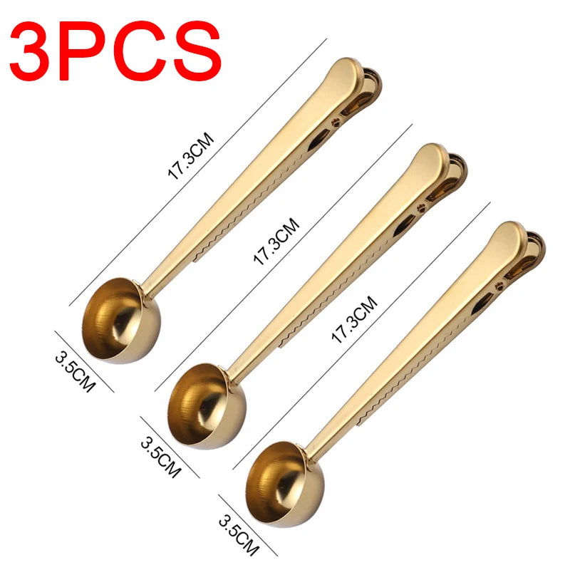 Stainless Steel Coffee Measuring Spoon with Clip | Barista Scoop Coffee Measuring Spoon Babs 3pcs Golden