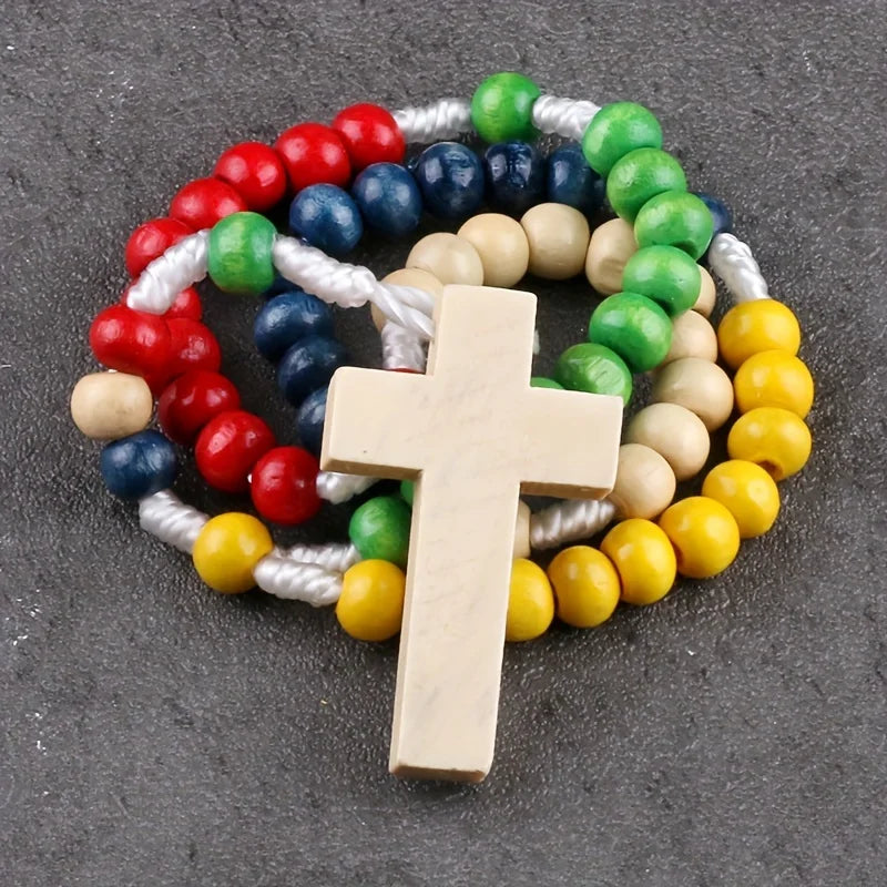 Natural Wood Bead Catholic Rosary Cross Necklace – Women Rosary Necklace Babs