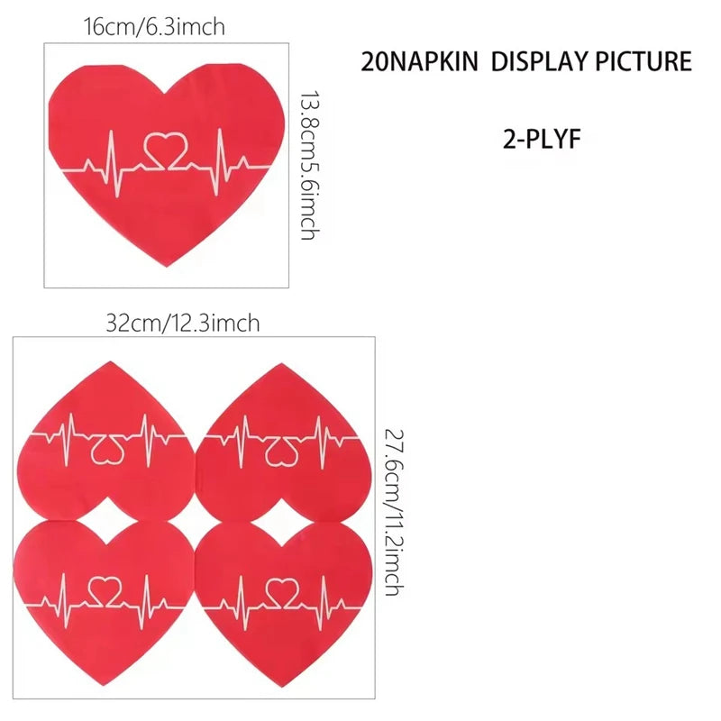 20Pcs Red Heart Paper Napkins – Valentine's & Wedding Party Disposable Paper Napkins Babs