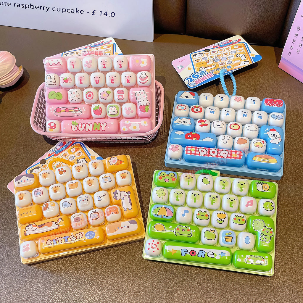 26-Key Candy Color Keycap Keychain Fidget Clicker Bag Pendant Fidget Clicker Keychain Babs