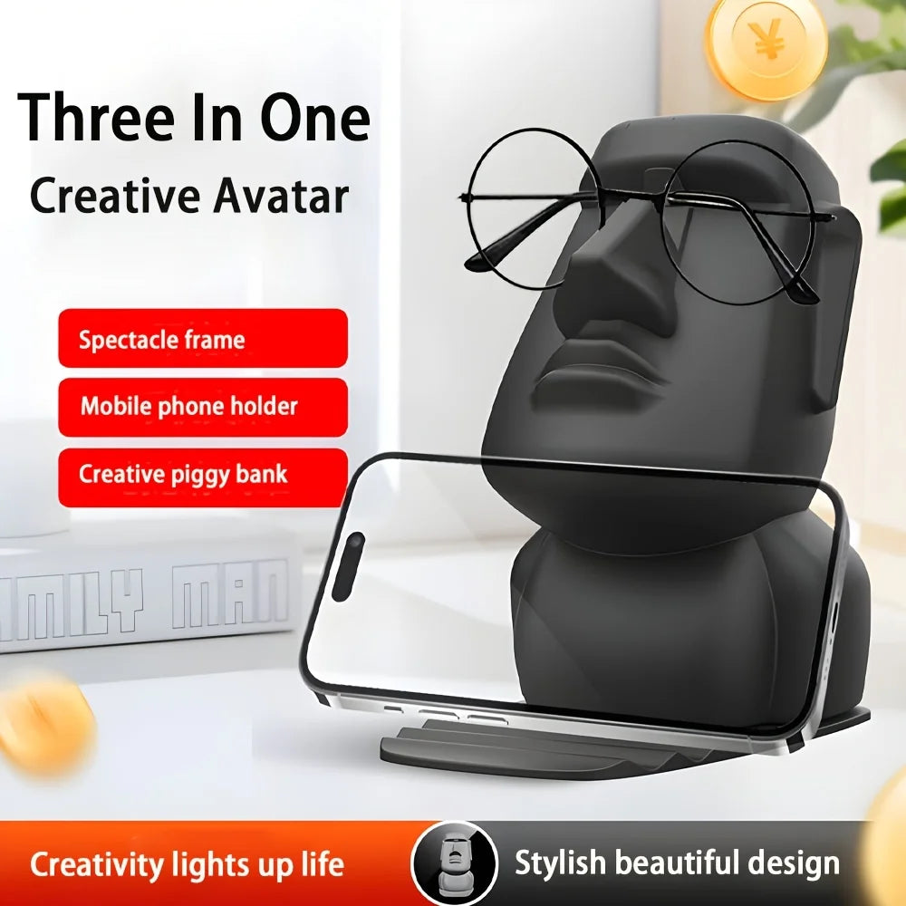 Easter Island Statue Glasses Holder & Phone Stand Desk Figurine Desktop Figurine Holder Babs