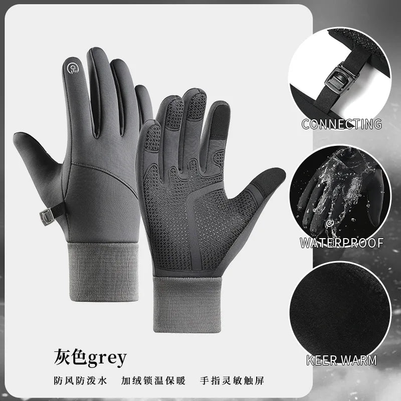 Men's Winter Cycling Gloves – Waterproof Thermal Touchscreen Cycling Gloves Babs Grey S