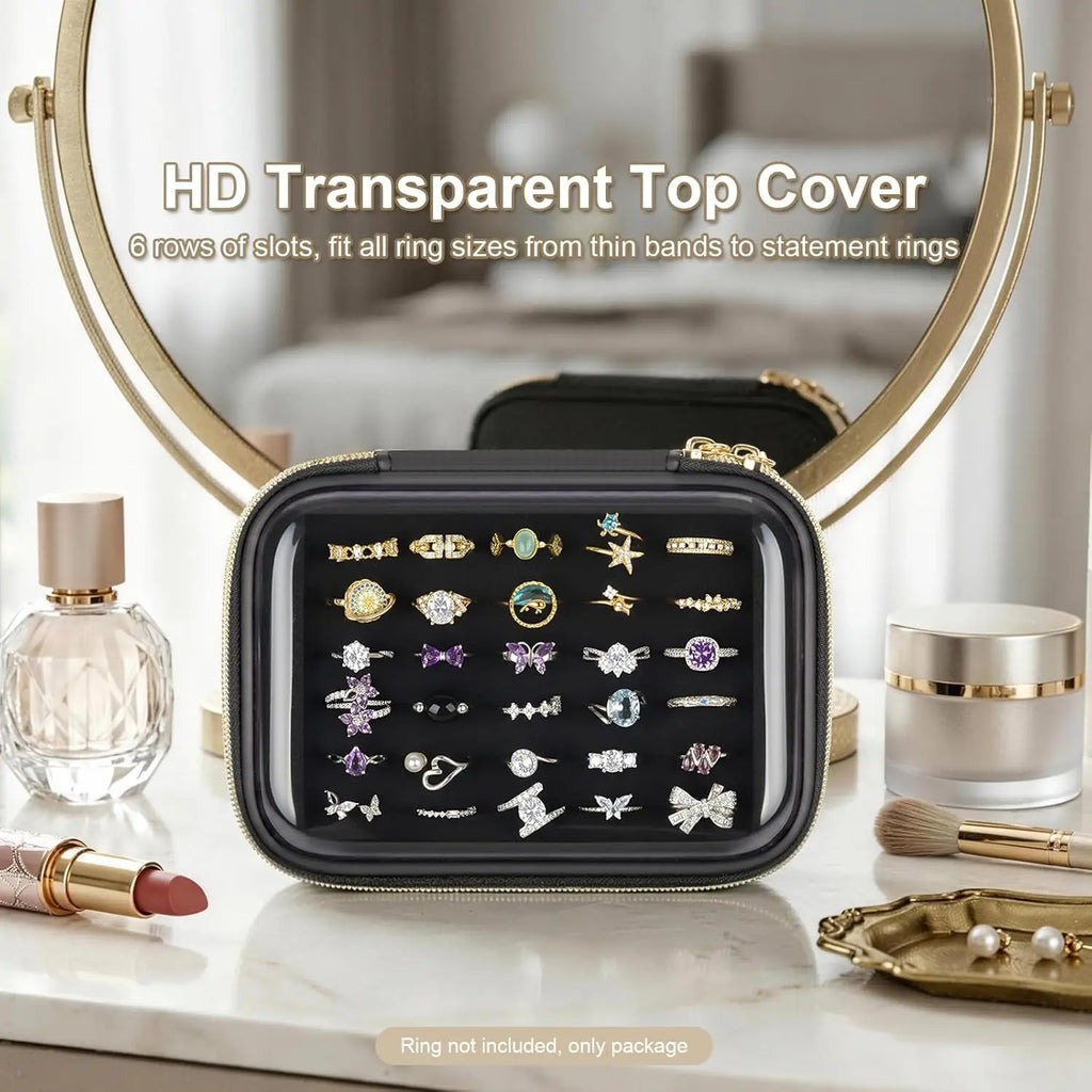 6-Row Velvet Ring Organizer Box – Clear Top, Holds 30+ Rings Ring Organizer Box Babs