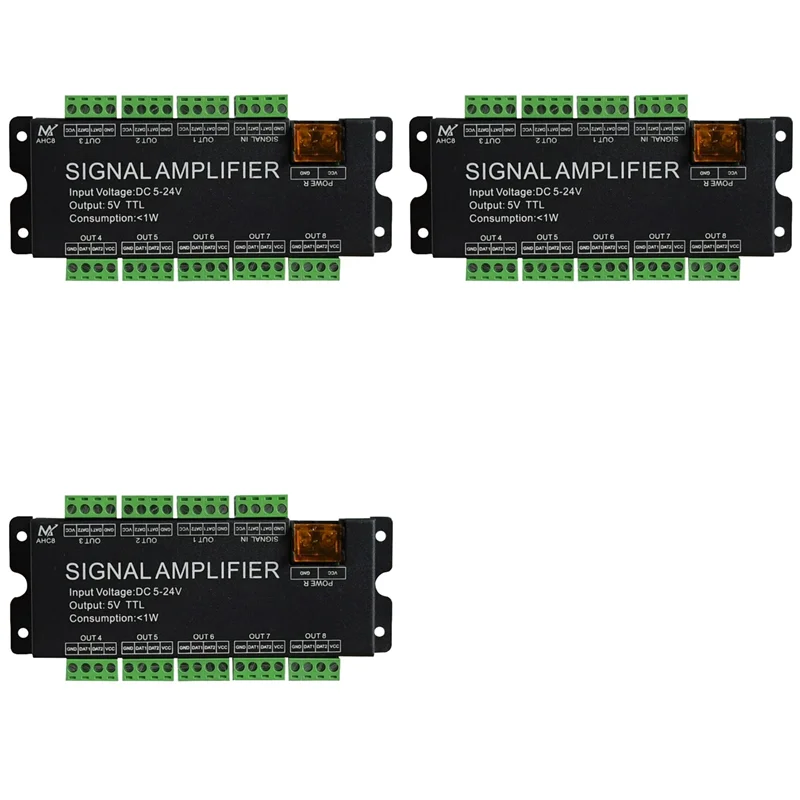 8-Channel LED Signal Amplifier WS2812 SPI TTL DC5-24V – 3-Pack LED Signal Amplifier Babs NONE