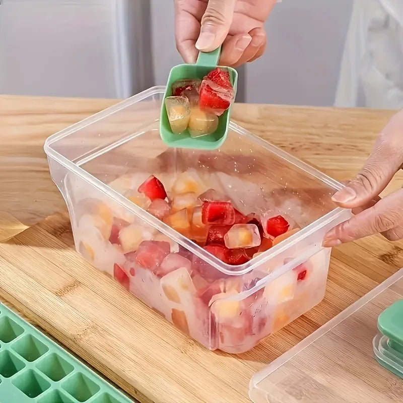 Ice Cube Tray with Lid & Bin – 68 Cubes, Easy Press Release Ice Cube Tray Babs