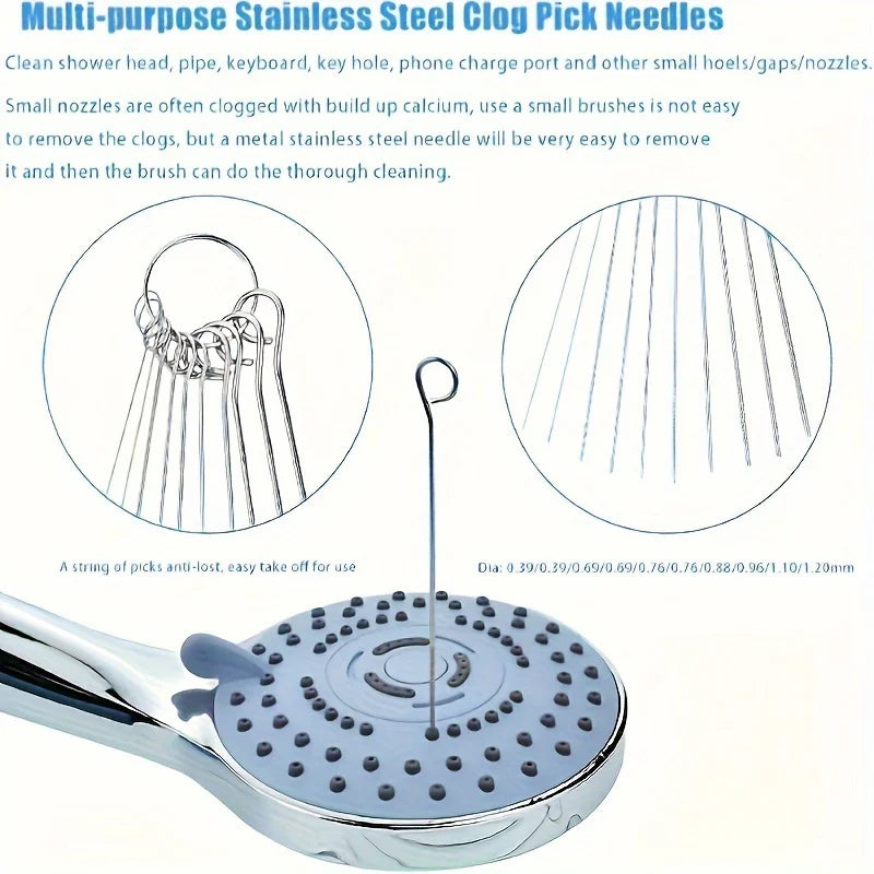 10-Pc Stainless Steel Shower Head Cleaning Brush Set Shower Cleaning Brush Babs