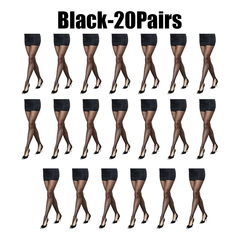 Sheer Anti-Run Black Pantyhose High Elastic Women's Tights Sheer Pantyhose Tights Babs Black 20Pairs One Size