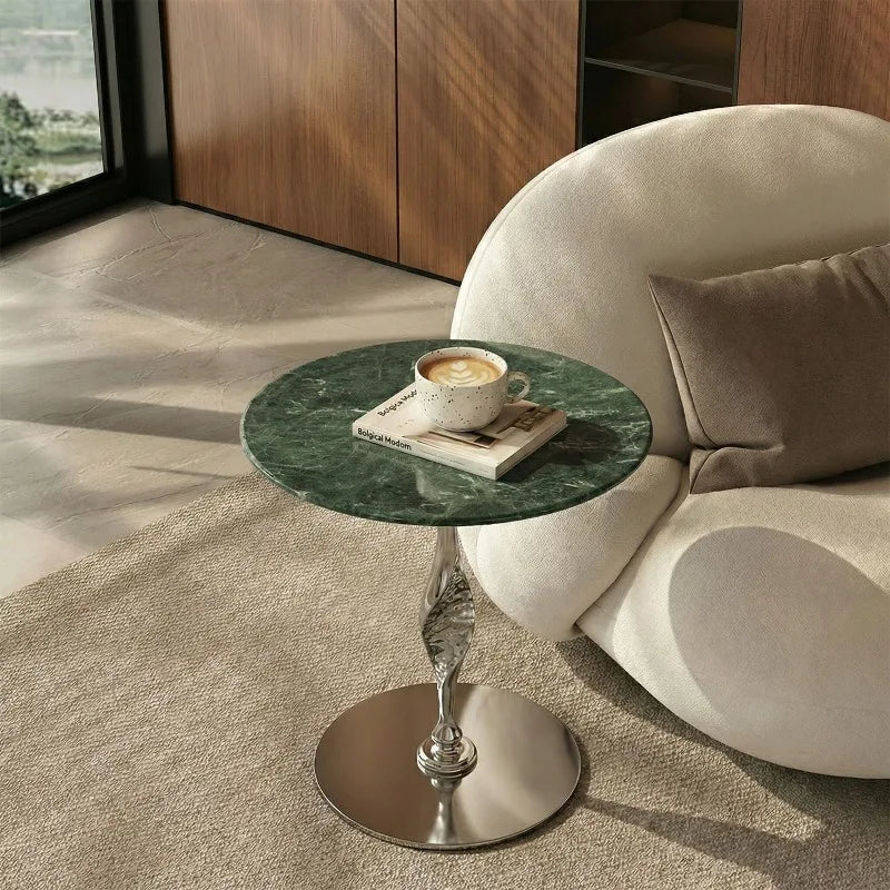 Modern Round Marble Side Table – Minimalist Stainless Steel Legs Marble Side Table Babs Green-45CM
