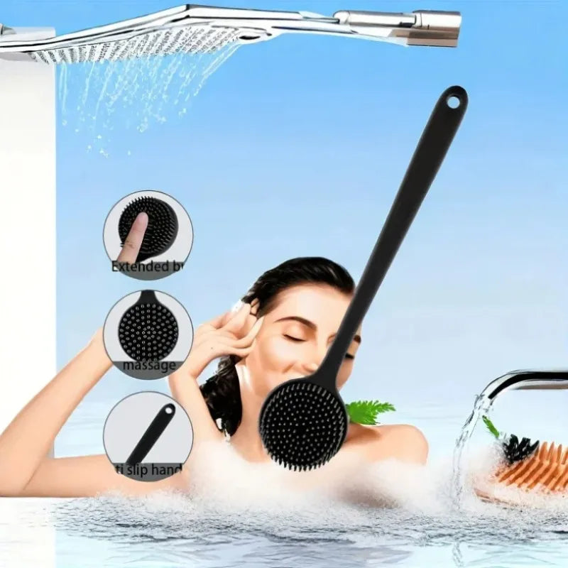 Silicone Bath Brush Long Handle Double-Sided Back Scrubber Bath Scrub Brush Babs