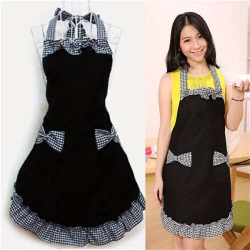 Women's Vintage Bib Apron Dress – Bowknot, Pocket, Canvas Kitchen Apron Dress Babs