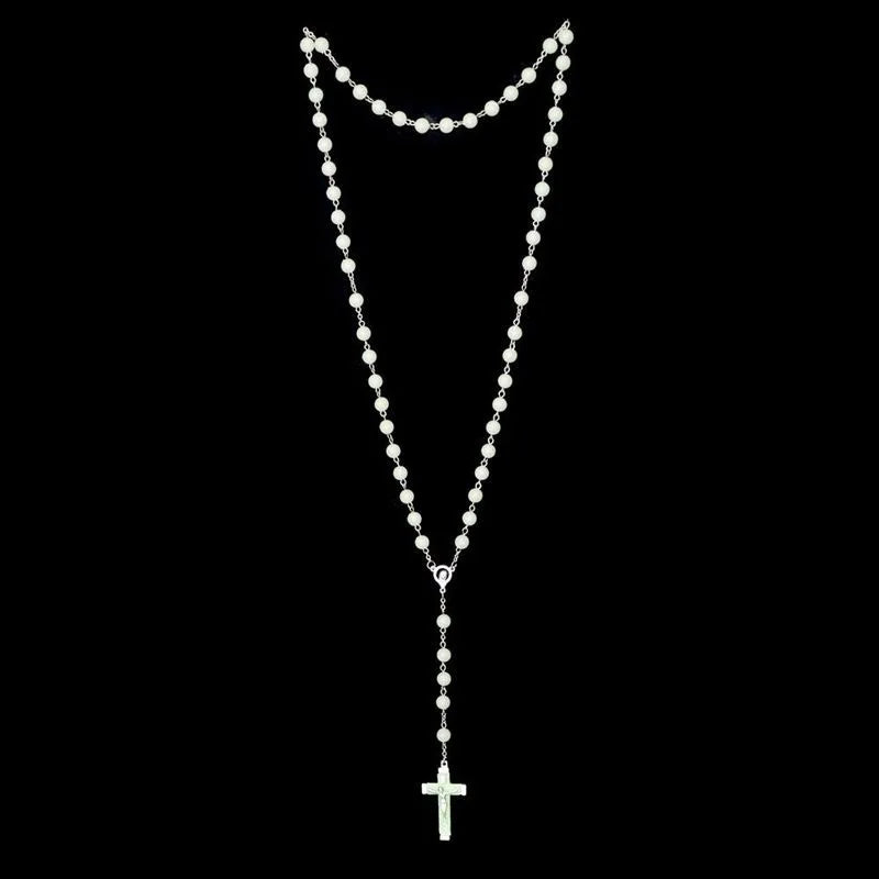 Glow-in-the-Dark Catholic Cross Rosary Beaded Necklace Rosary Necklace Babs
