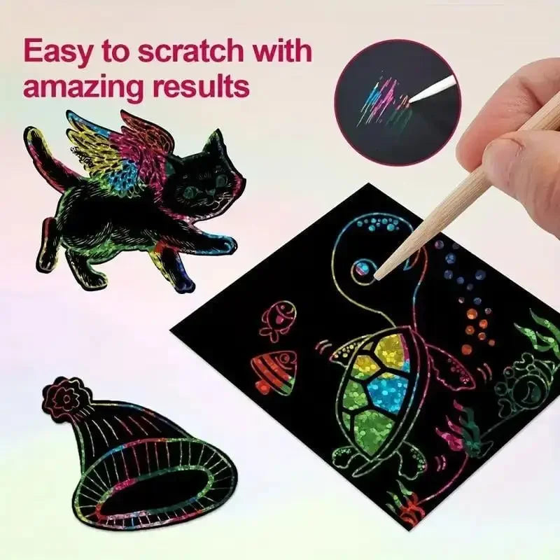 100-Sheet Rainbow Scratch Paper Art Kit for Kids – DIY Notes Kids Scratch Art Kit Babs