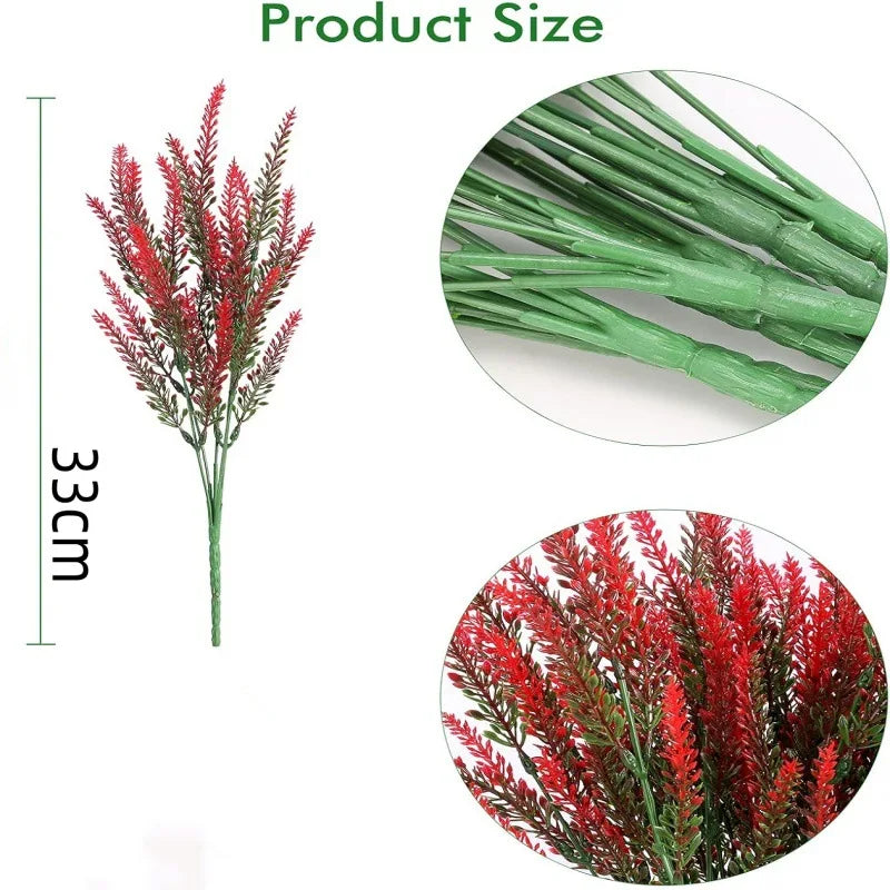 UV Resistant Artificial Lavender Branches – Outdoor Faux Flowers Artificial Flower Branches Babs Red 20PCS