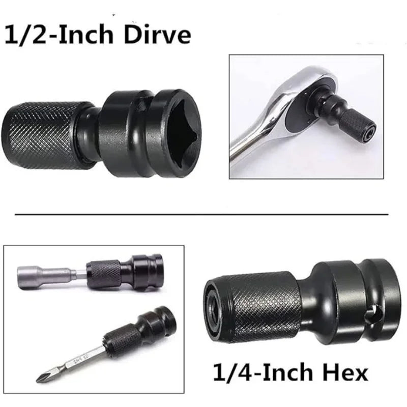 1/2" to 1/4" Hex Shank Quick-Change Drill Chuck Adapter Socket Drive Adapter Babs
