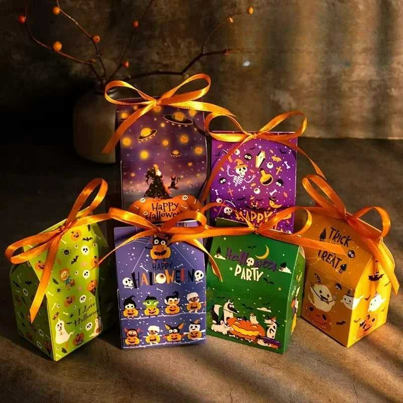Halloween Candy Gift Boxes Pumpkin Bat 12pk with Ribbon Halloween Party Boxes Babs