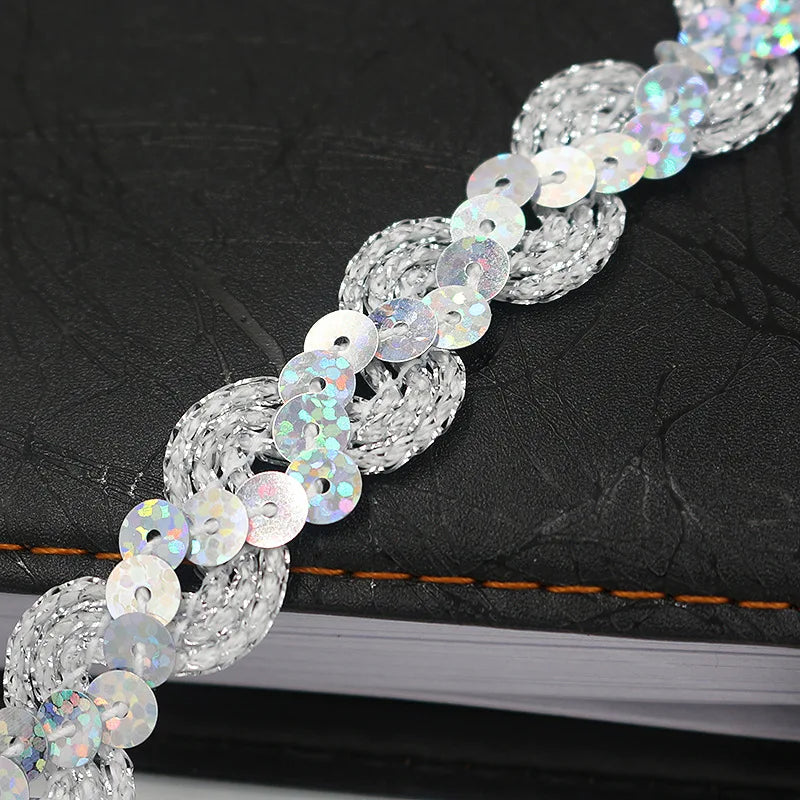 5M Laser Glitter Sequin Trim 1.5cm Flat Paillettes for Sewing Sequin Sewing Trim Babs shiny silver