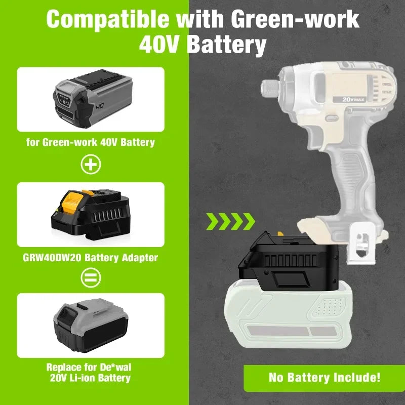Greenworks 40V Battery Adapter for DeWalt 20V & Milwaukee 18V Battery Adapter Babs