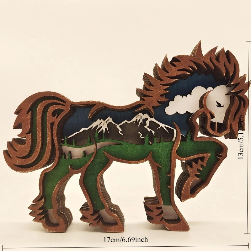 Wooden Multi-Layer Carved Animal Ornament | Home Décor Wooden Carved Ornament Babs horse