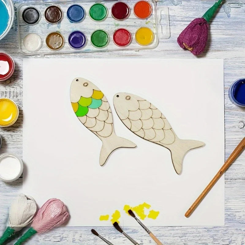 Wooden Fish DIY Craft Kit – Blank Cutout & Hemp Rope Included Wood DIY Craft Kit Babs