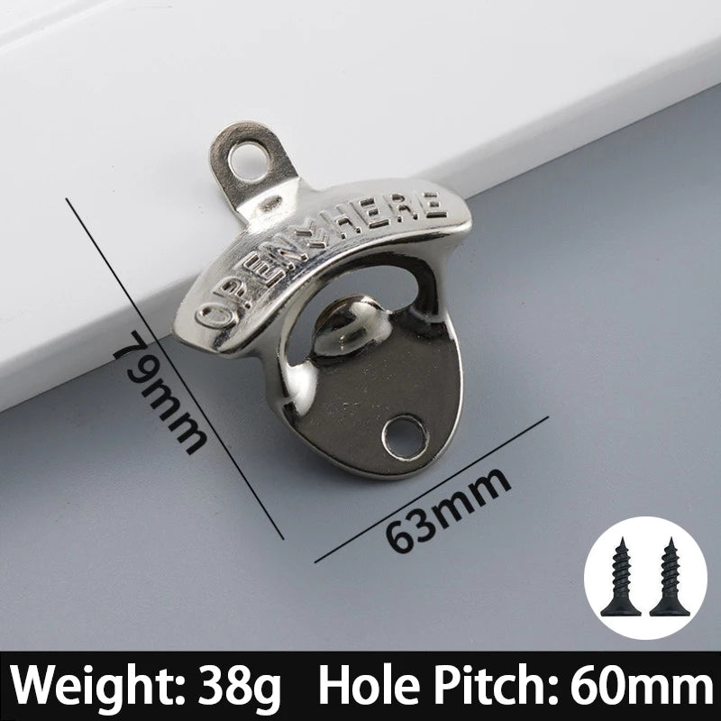 Retro Wall Mounted Beer Bottle Opener – Zinc Alloy Kitchen Decor Wall Bottle Opener Babs Silver 1pcs