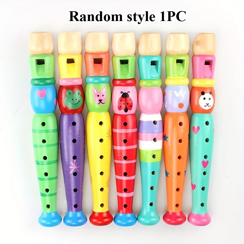 Wooden Cartoon Flute for Beginners – 6-Hole Music Gift Wooden Beginner Flute Babs Random style 1PC