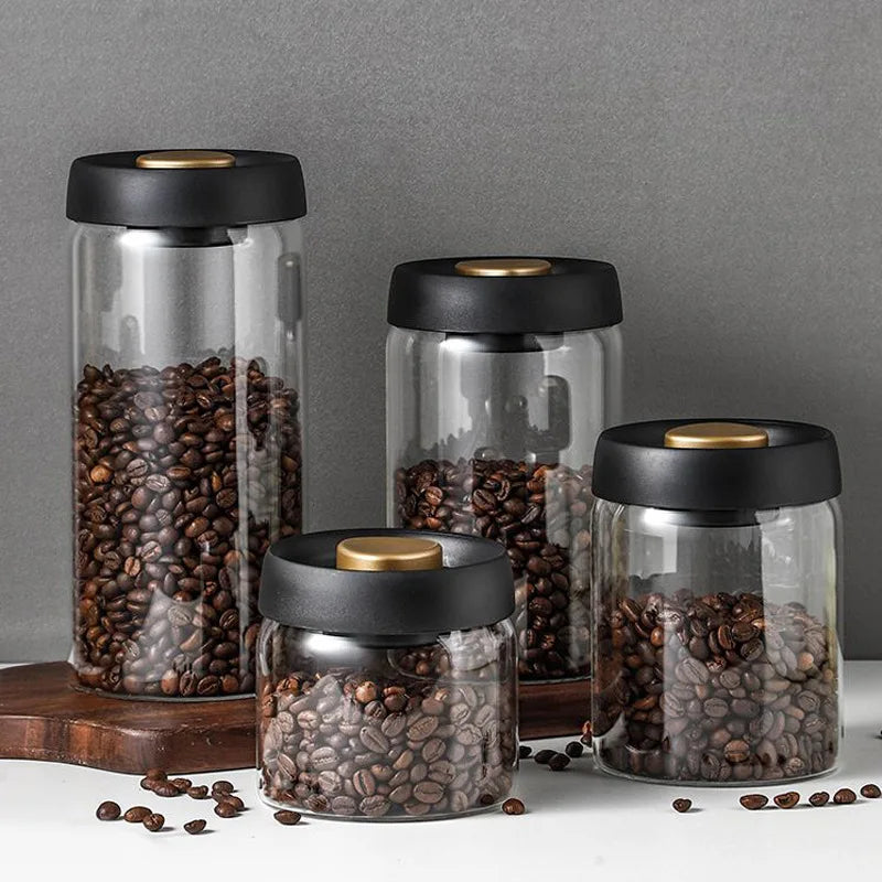 Vacuum Seal Glass Coffee Bean Storage Container 500ml+ Coffee Storage Container Babs
