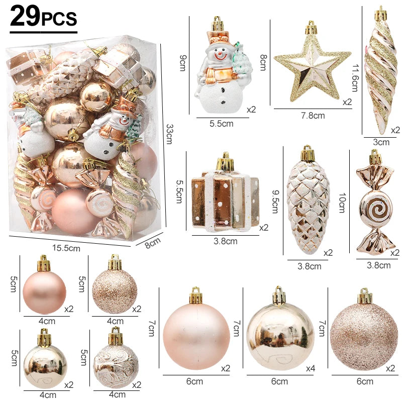 Red Christmas Tree Ball & Candy Cane Ornament Set | Big Pendants Christmas Ornament Set Babs Champagne-29pcs