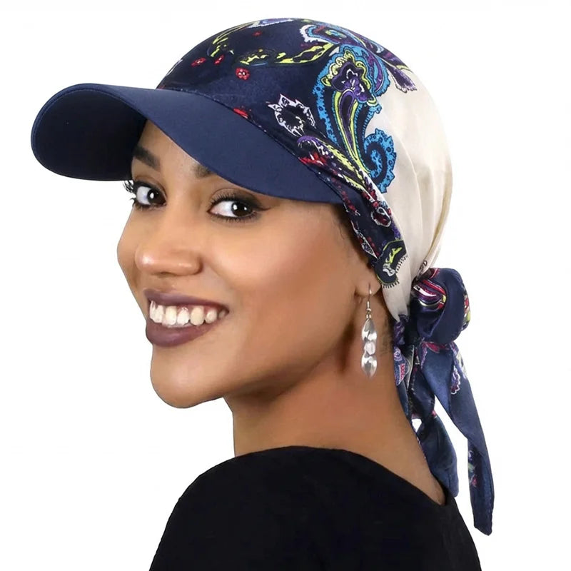 Women's Printed Satin Baseball Cap – Breathable Sun Hat Women's Sun Hat Babs Navy blue