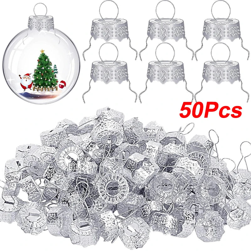 Christmas Ornament Caps & Hanger Strings – 50/100/200 Pcs Ornament Caps & Hangers Babs 50pcs silver cap 14mm